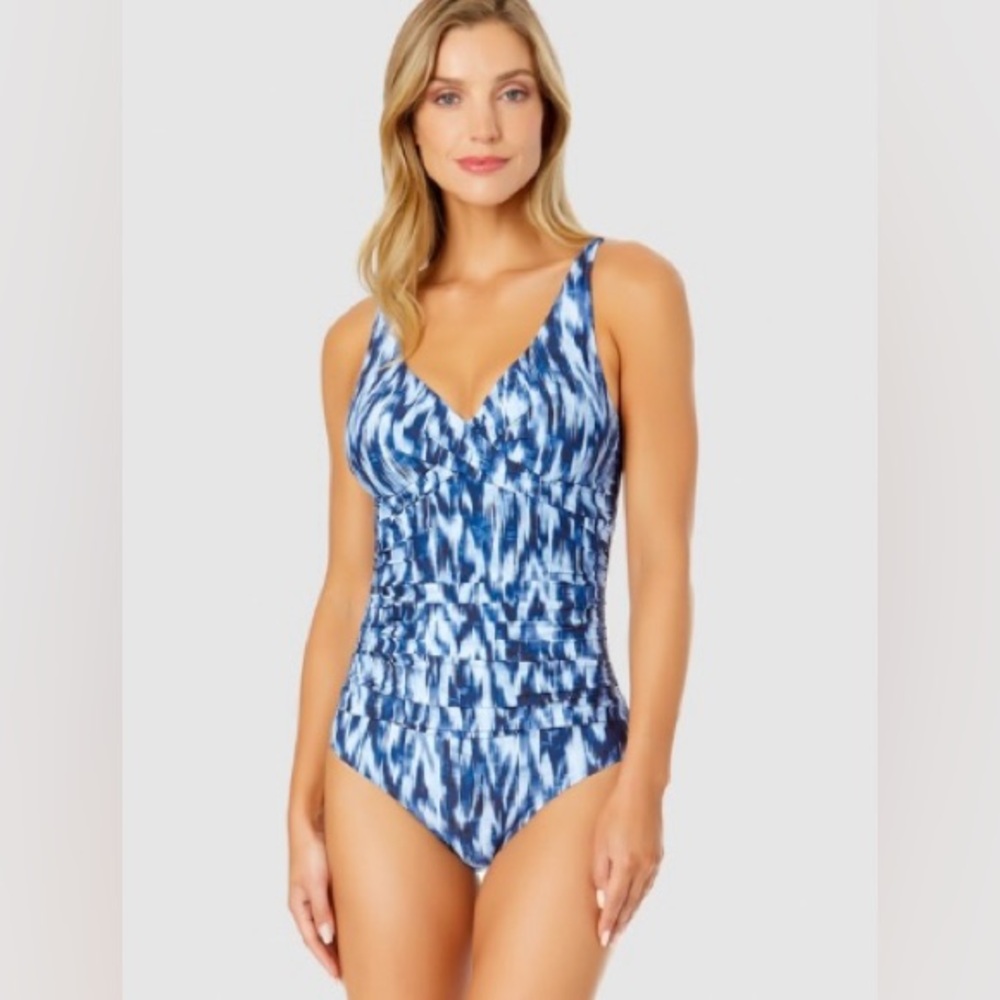 Anne Cole Printed Draped Underwire One-Piece Swimsuit Size 8 NWT - Picture 1 of 3
